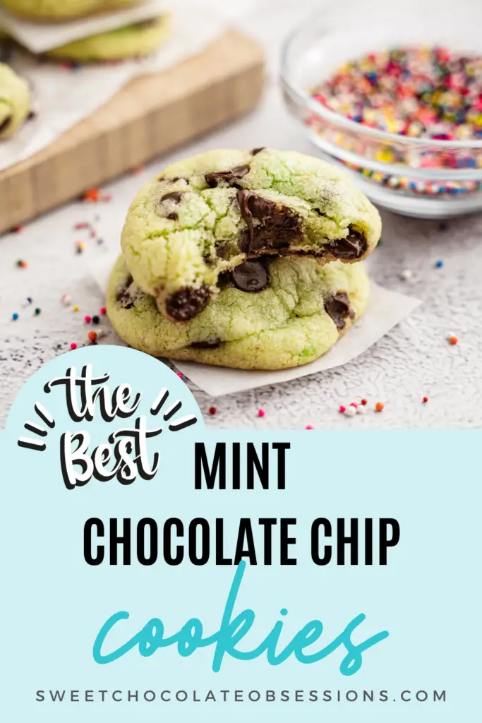 The perfect cookies with the just-right mint-chocolate combination.  A great recipe with just 5 ingredients and minimal prep (and a hint of green!), you'll be enjoying these festive, chewy mint chocolate chip cookies in no time.