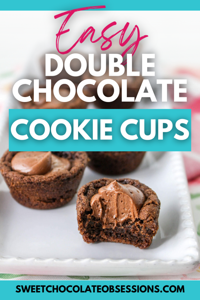 A soft chewy base topped with rich chocolate frosting. These double chocolate cookie cups are a bite-size dessert you’ll be making again and again.