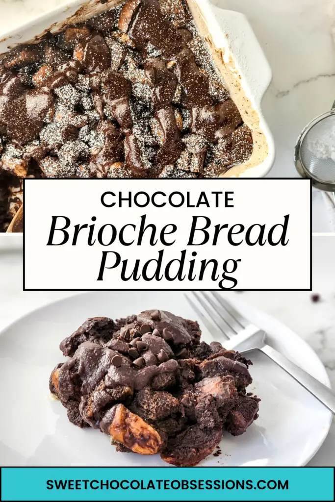 The most delicious way to use up leftover bread. This brioche bread pudding recipe is rich, comforting, and drizzled with an easy chocolate ganache for extra indulgence. Each bite is the perfect blend of a soft, chewy texture with bursts of sweet chocolate.